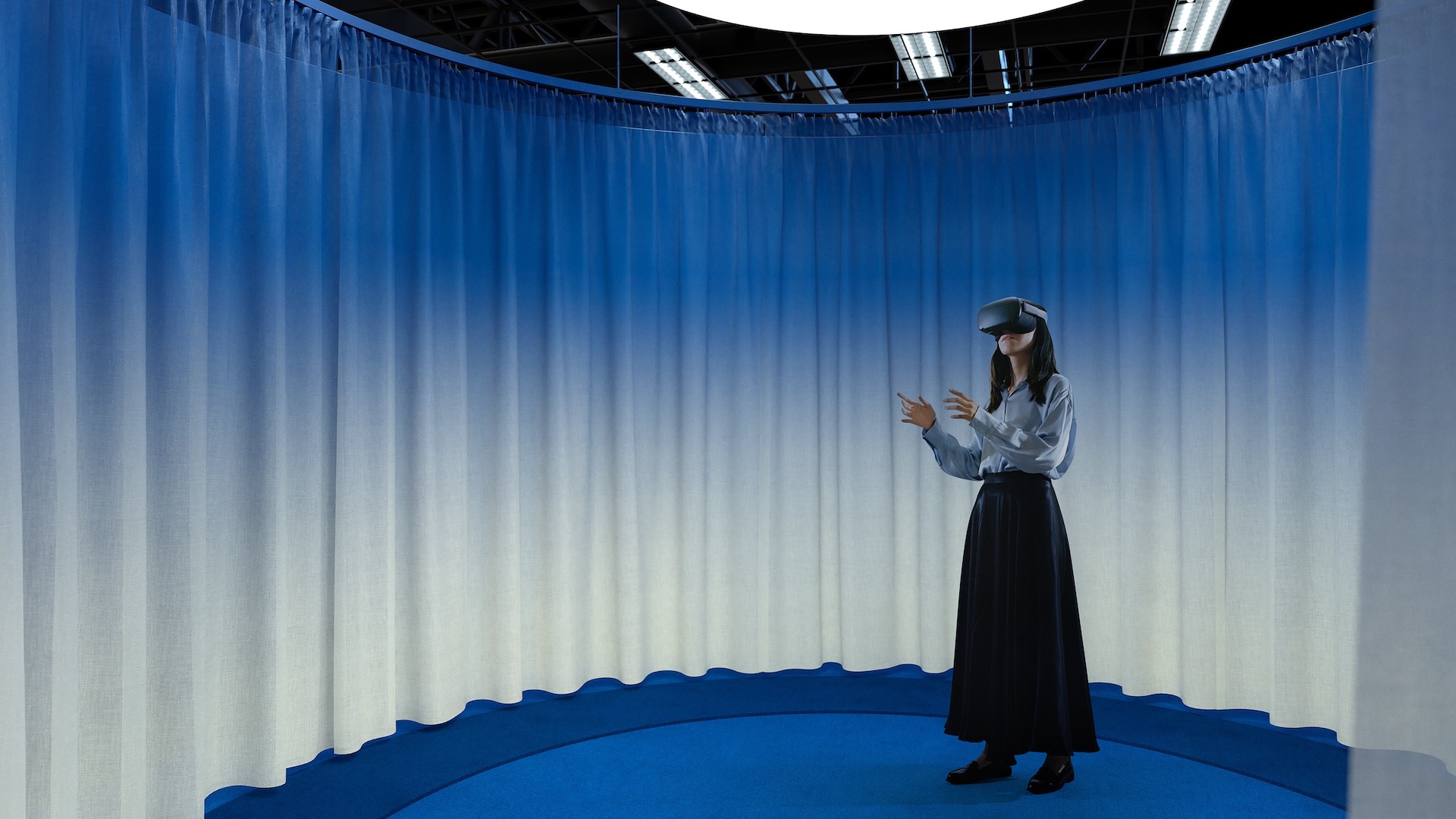 Circle VR poster, person standing in demo space wearing a VR headset.